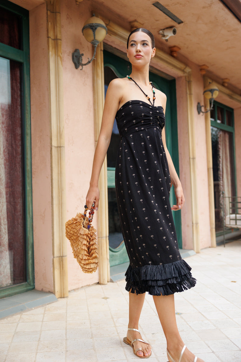 FABY LONG DRESS BLACK & PALMTREES