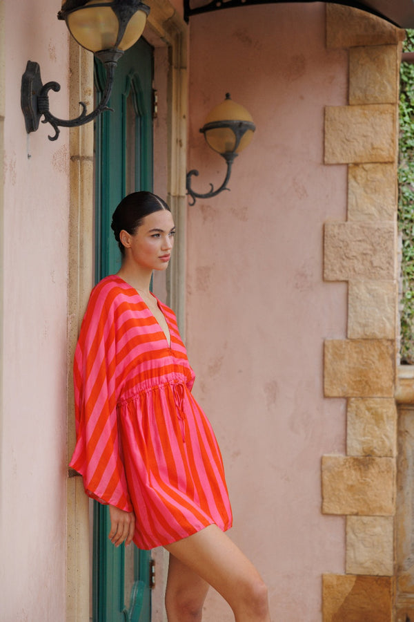 SONIA SHORT DRESS RED & PINK STRIPES