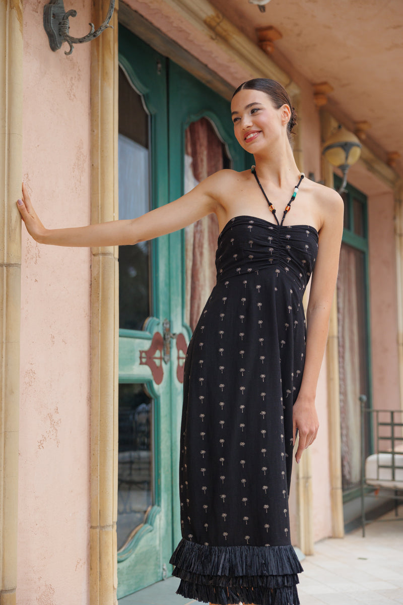 FABY LONG DRESS BLACK & PALMTREES