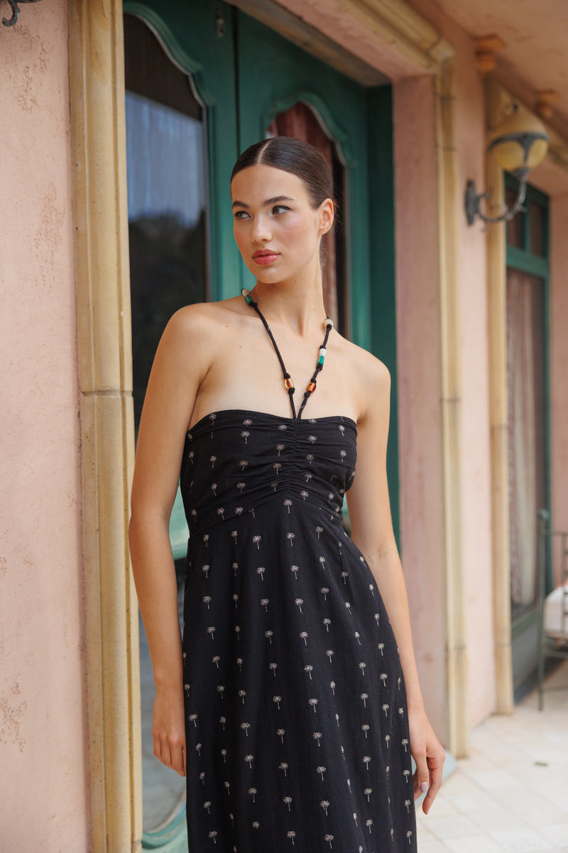 FABY LONG DRESS BLACK & PALMTREES