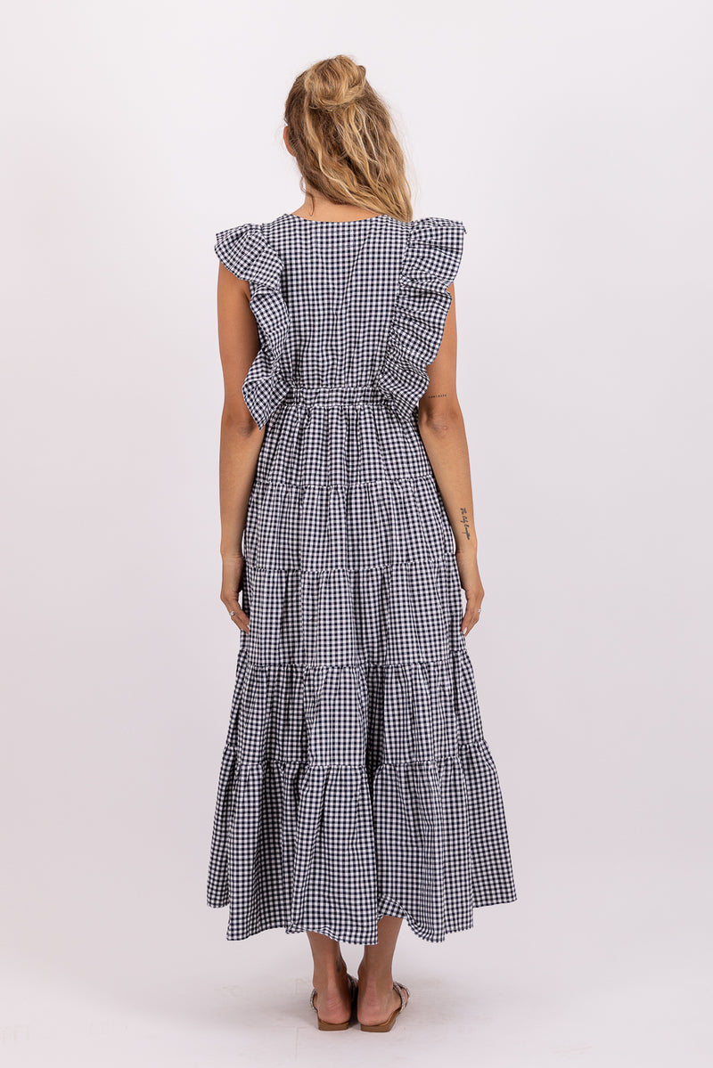 SHANDRANI LONG DRESS GINGHAM BLACK