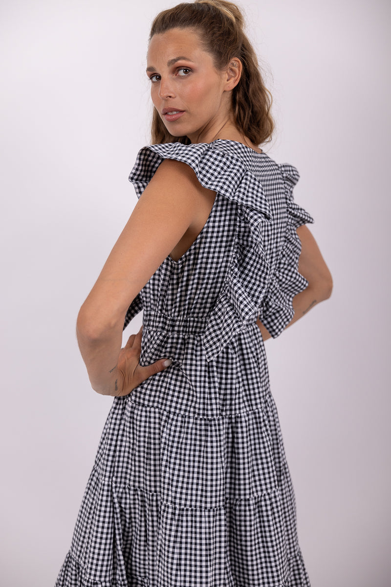 SHANDRANI LONG DRESS GINGHAM BLACK