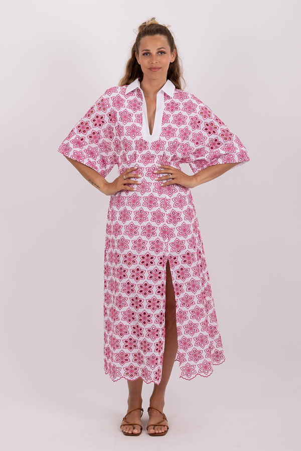 SOIDEE LONG DRESS EYELET PINK