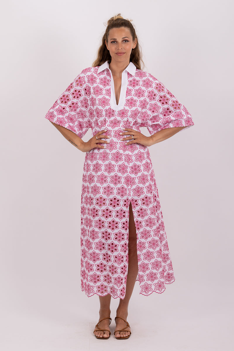 SOIDEE LONG DRESS EYELET PINK