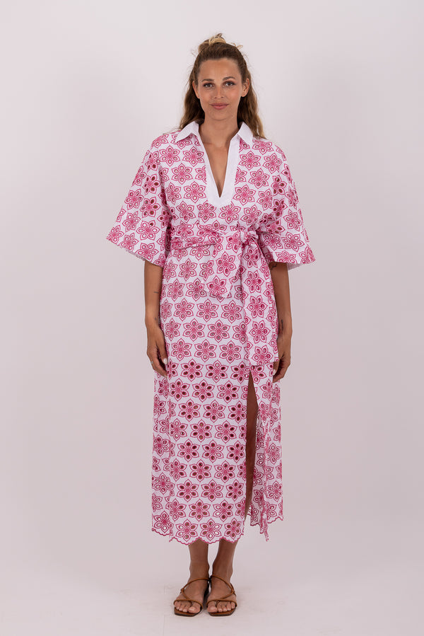SOIDEE LONG DRESS EYELET PINK