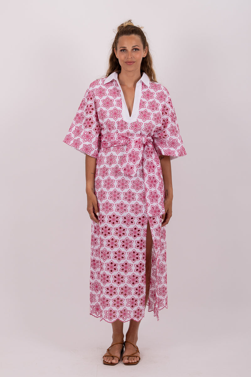 SOIDEE LONG DRESS EYELET PINK