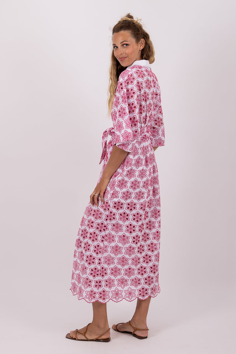 SOIDEE LONG DRESS EYELET PINK