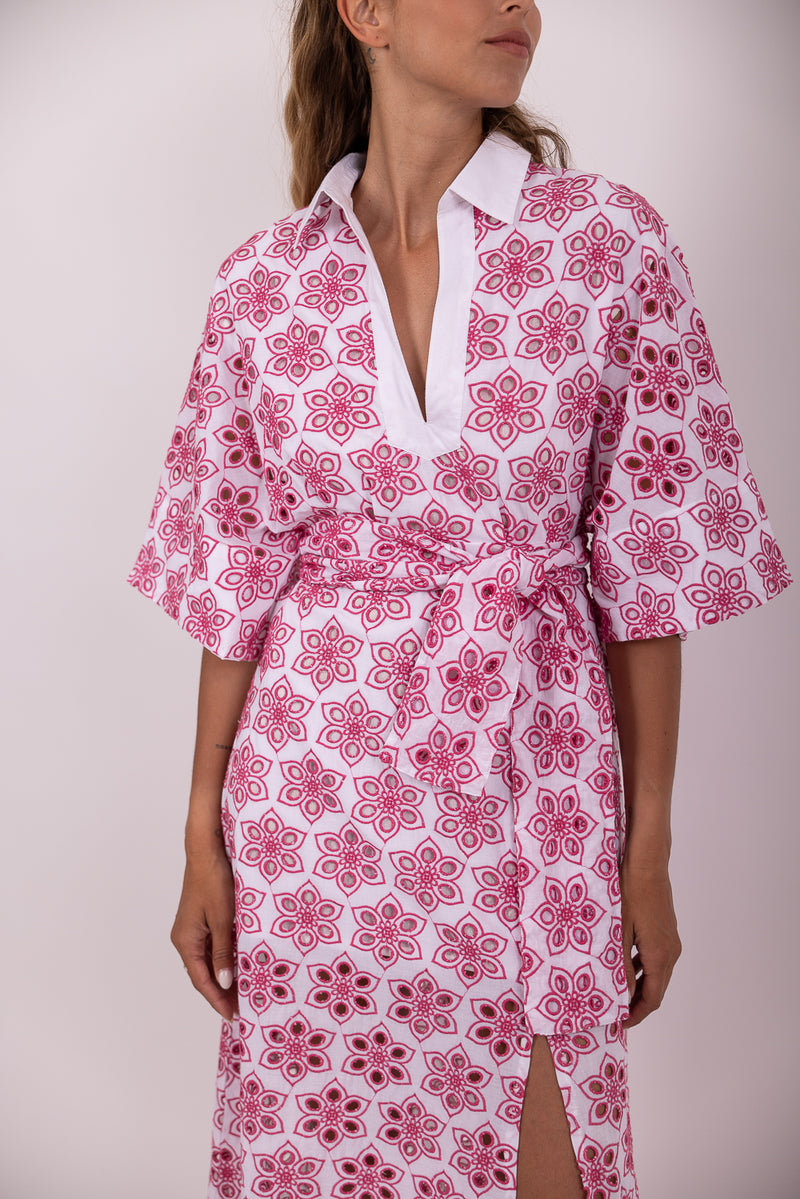 SOIDEE LONG DRESS EYELET PINK