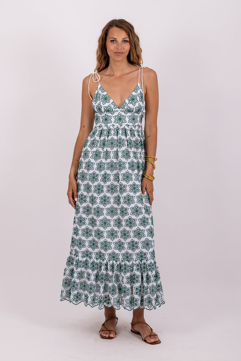 LOUVE DRESS EYELET GREEN
