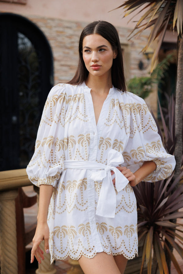 INAYA SHORT DRESS WHITE PALMTREES