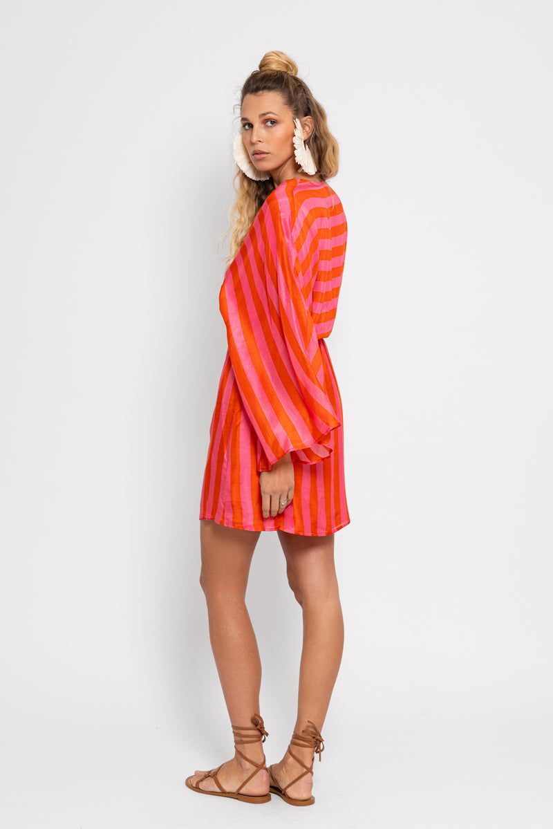 SONIA SHORT DRESS RED & PINK STRIPES