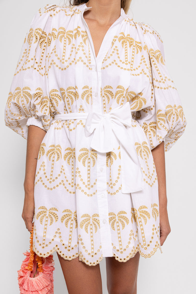 INAYA SHORT DRESS WHITE PALMTREES