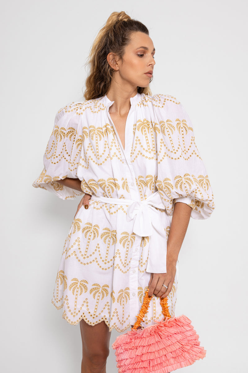 INAYA SHORT DRESS WHITE PALMTREES