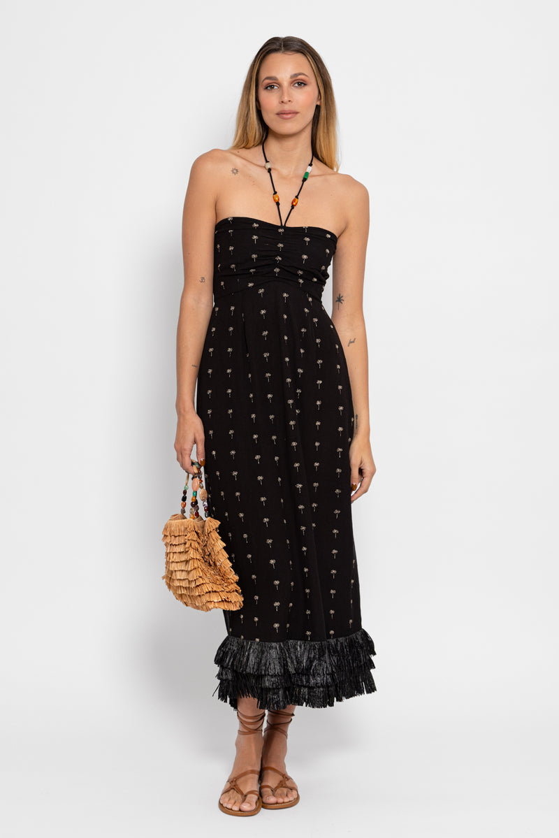 FABY LONG DRESS BLACK & PALMTREES