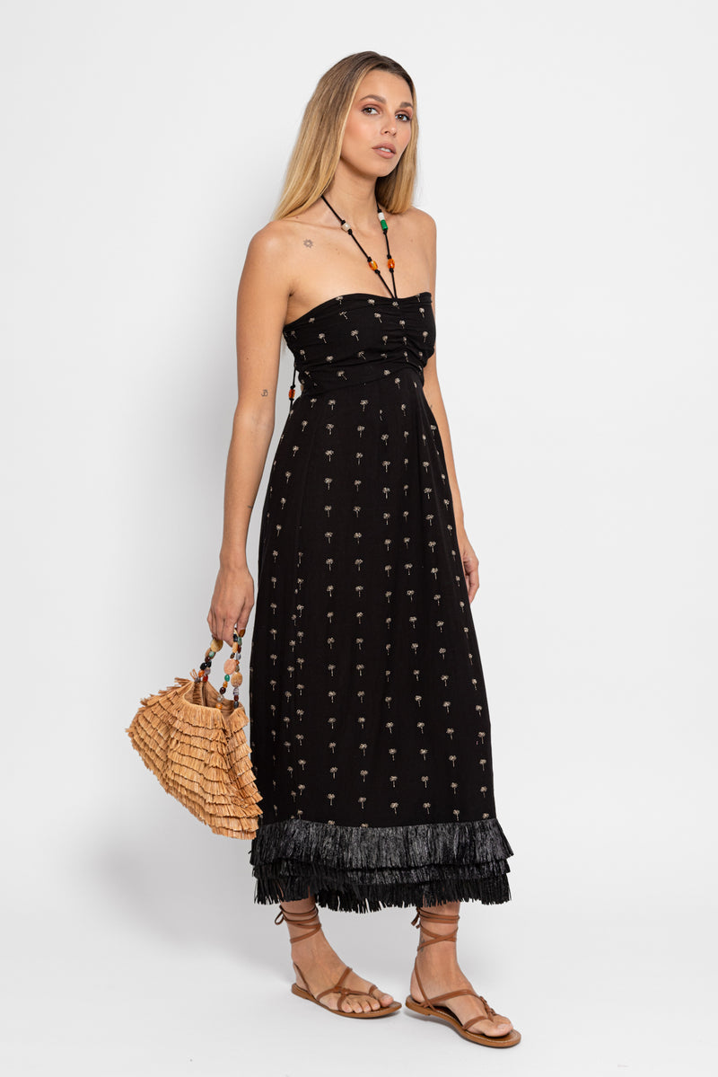 FABY LONG DRESS BLACK & PALMTREES