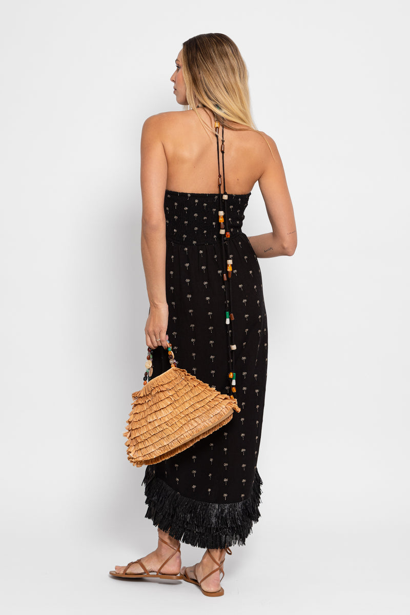 FABY LONG DRESS BLACK & PALMTREES