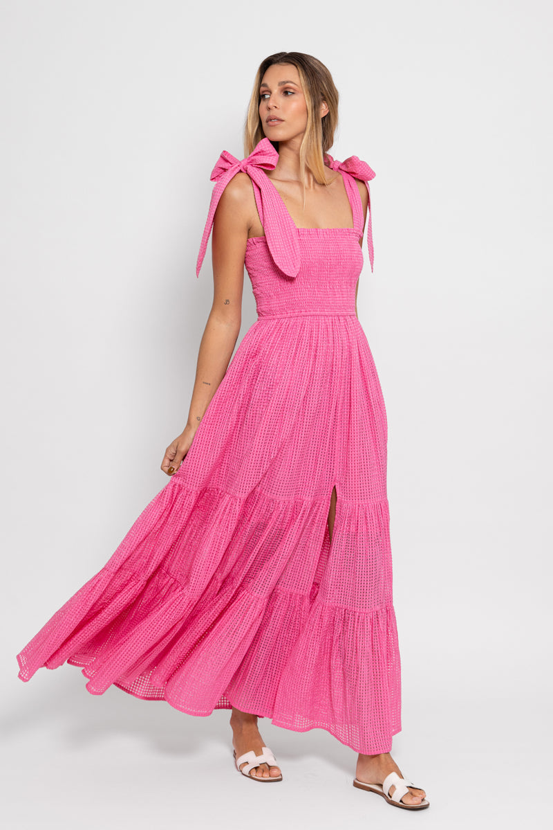 JADE LONG DRESS GINGHAM PINK