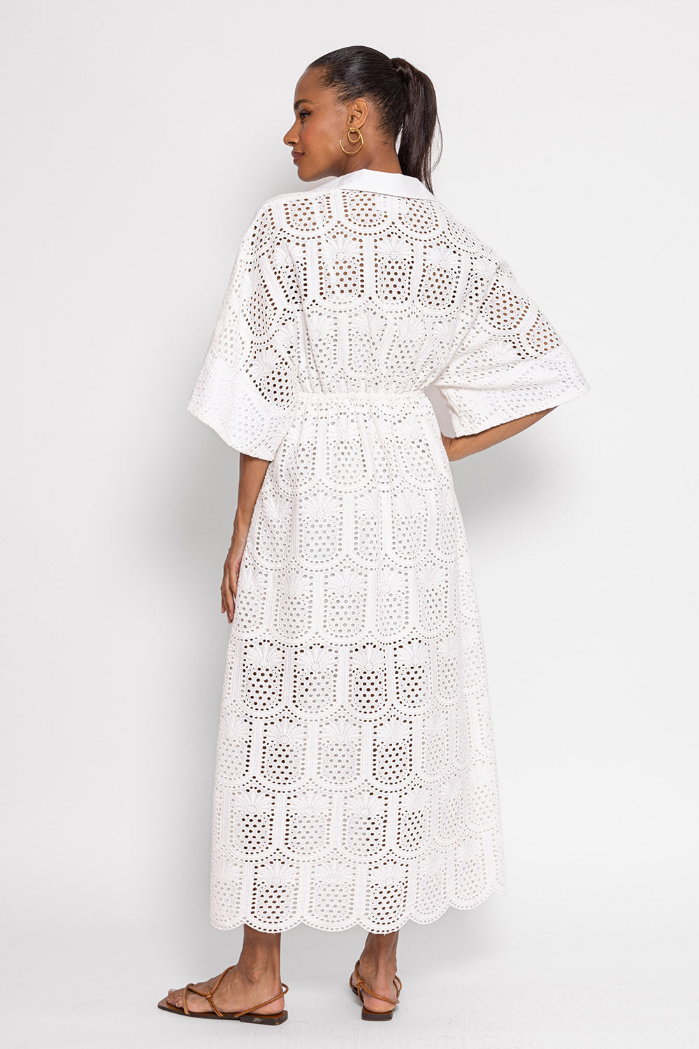 SOIDEE LONG DRESS EYELET WHITE