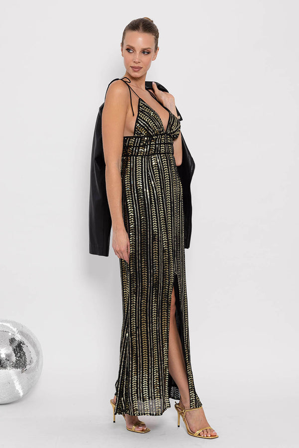ANNETTE LONG DRESS BORA BORA BLACK SEQUINS 1