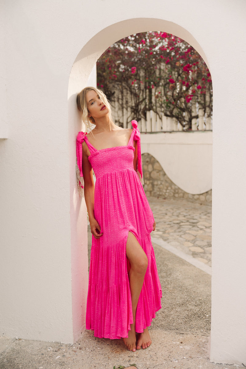 JADE LONG DRESS SAINT BARTH NEON PINK